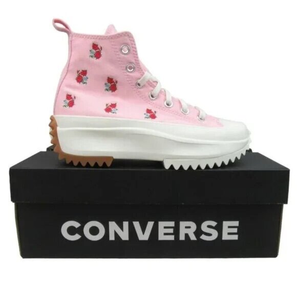 Converse Run Star Hike HI Platform Women's Size 9.5 Pink Red Roses NEW A05192C - Picture 1 of 14